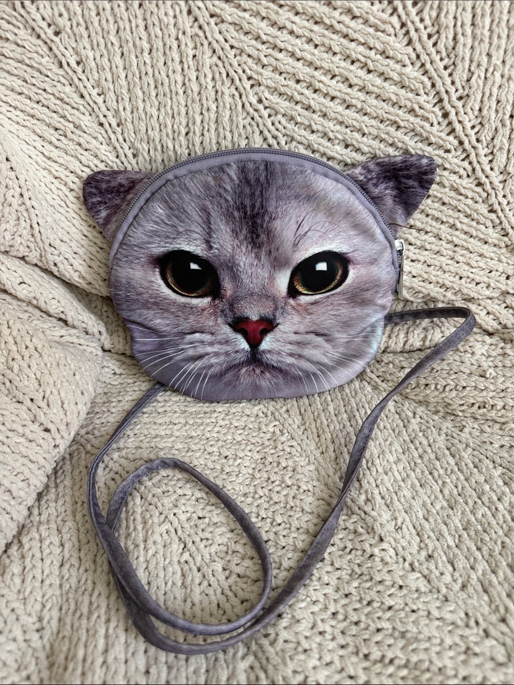 Gray Cat Face Crossbody Bag with Ear Accents